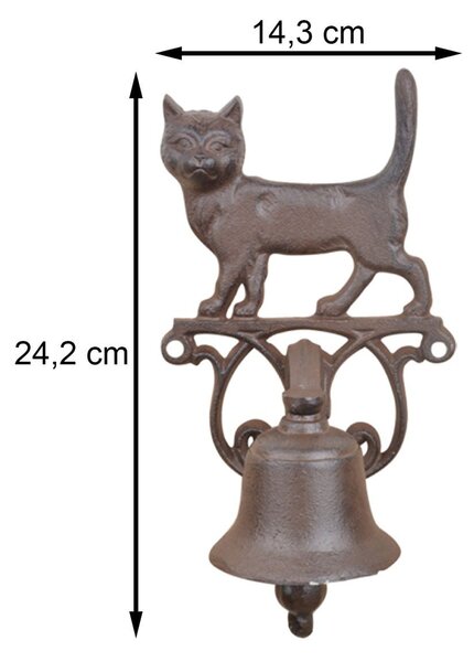 Záhradný zvonček Cat, 24x14 cm, liatina, hnedá