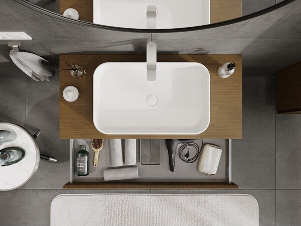 Mexen Rivel, kúpeľňová skrinka 100 cm s hornou časťou, 1 zásuvka, drážkovaná, orech, 91A20-10023-1-BFC86