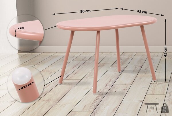 Konferenčný stolík Velva - v45 x 80 x 45 cm - Ružová