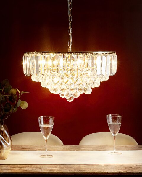 Luster zlatý kovový ⌀ 49 cm závesná lampa sklenený krištáľový glamour štýl obývačka spálňa