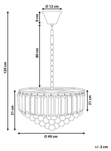 Luster zlatý kovový ⌀ 49 cm závesná lampa sklenený krištáľový glamour štýl obývačka spálňa