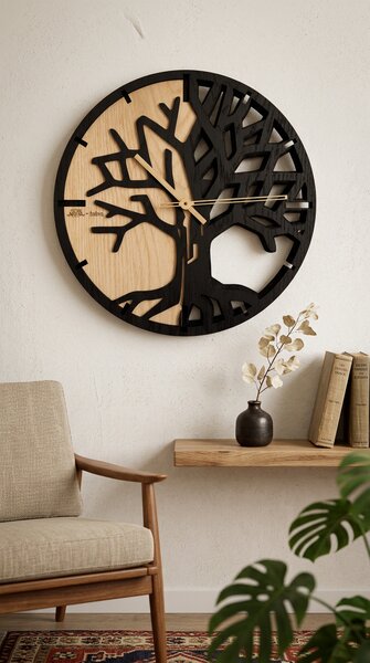 3D Dubové drevené hodiny T-Tatra Oak 30cm-50cm-80cm Strom života