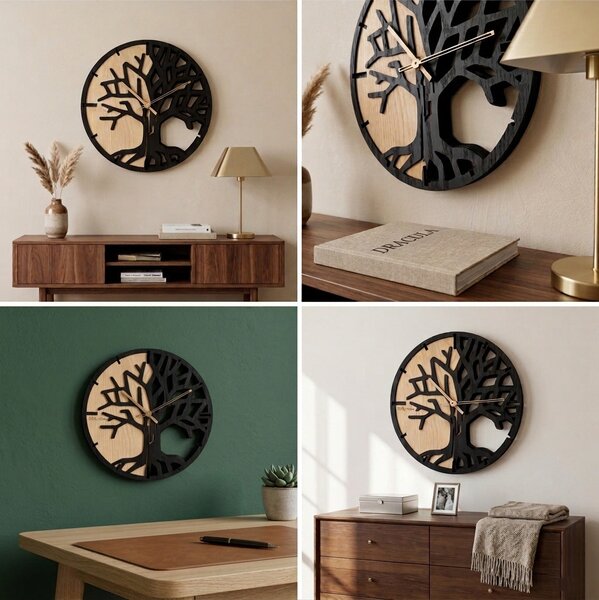 3D Dubové drevené hodiny T-Tatra Oak 30cm-50cm-80cm Strom života