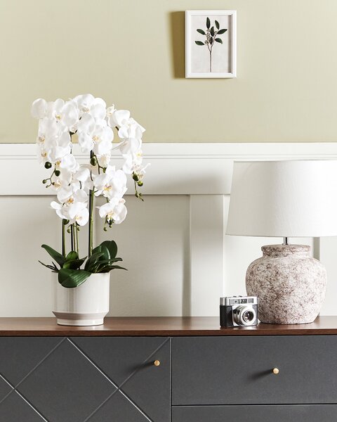 Umelá rastlina v kvetináči orchidea zelená a biela syntetický materiál 63 cm dekorácie doplnky interiér