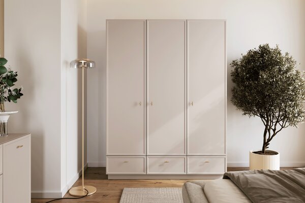 Šatníková skriňa Lorini 150 cm - kašmírová / zlaté úchytky T