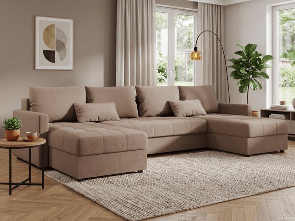Rozkladacia sedacia súprava do U VENORIA 285x146 cm, béžová + 2 vankúšiky ZDARMA