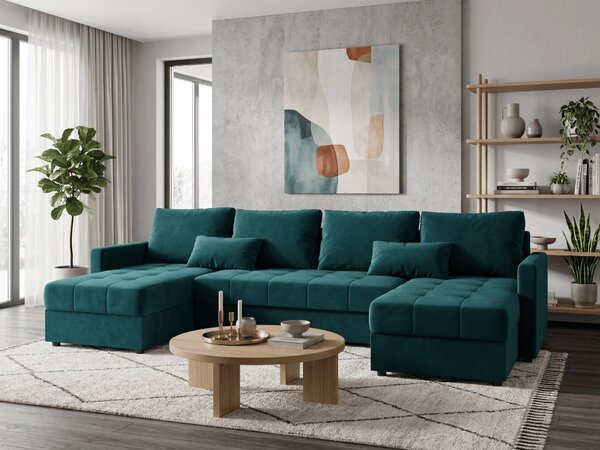 Rozkladacia sedacia súprava do U VENORIA 285x146 cm, petrolejová + 2 vankúšiky ZDARMA