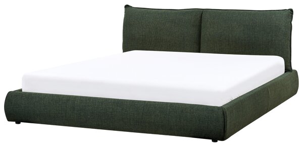 Posteľ tmavozelená polyester látkové čalúnenie 180 x 200 cm lamelový rošt hrubé čalúnené čelo postele moderný štýl spálňa