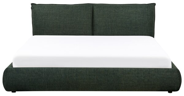 Posteľ tmavozelená polyester látkové čalúnenie 180 x 200 cm lamelový rošt hrubé čalúnené čelo postele moderný štýl spálňa
