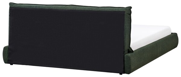 Posteľ tmavozelená polyester látkové čalúnenie 180 x 200 cm lamelový rošt hrubé čalúnené čelo postele moderný štýl spálňa