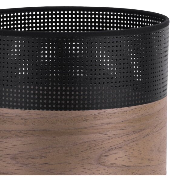 Závesné svietidlo Wood, 1x hnedá orechová dýha/čierne PVC tienidlo, (fi 20cm)