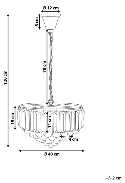 Luster zlatý kovový ⌀ 40 cm závesná lampa sklenený krištáľový glamour štýl obývačka spálňa