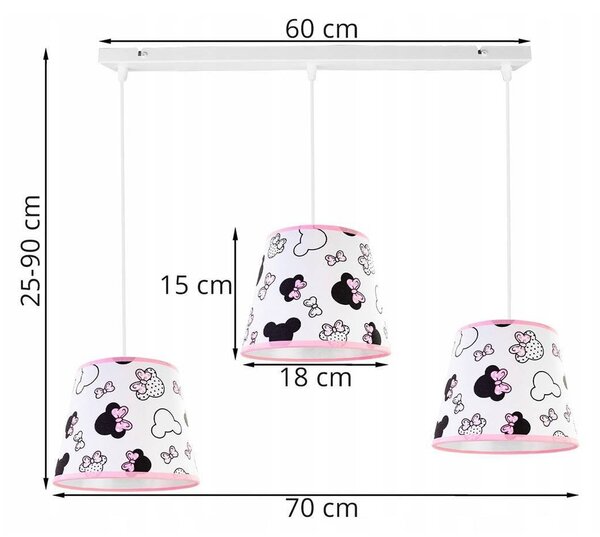 Detské závesné svietidlo Minnie, 3x textilné tienidlo so vzorom, s