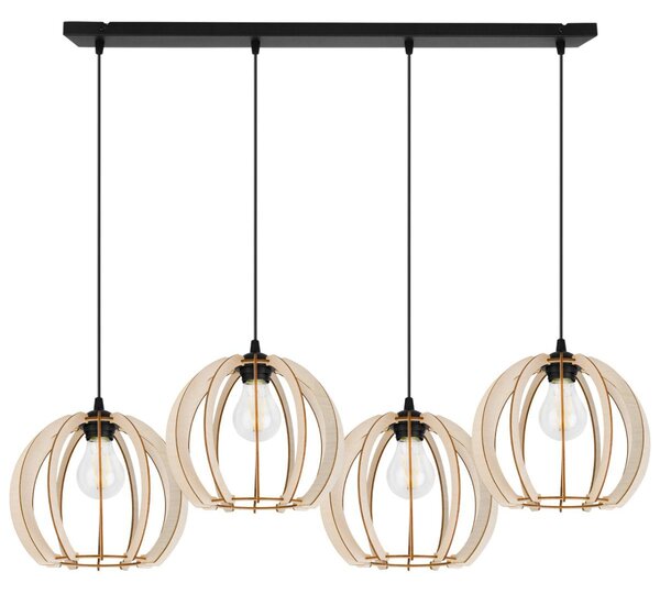 Závesné svietidlo Timber 9, 4x drevené tienidlo