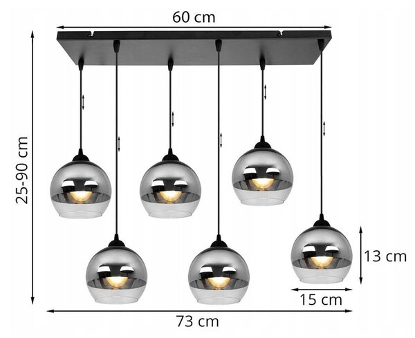 Závesné svietidlo Bergen, 6x chrómové/transparentné sklenené tienidlo (fi 15cm)
