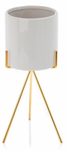 KERAMICKÝ KVETINÁČ SO STOJANOM EMMA SMOOTH 28X13 CM BIELA