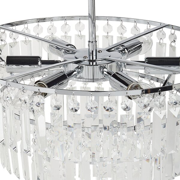 Luster strieborný kovový chrómový povrch závesná lampa sklenený krištáľový glamour štýl obývacia izba