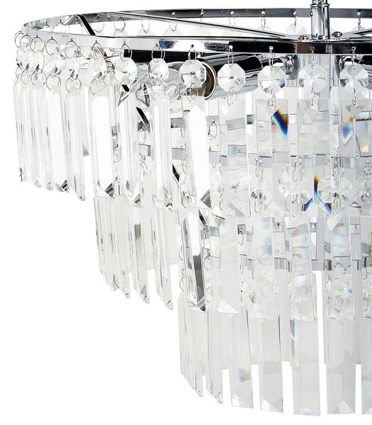 Luster strieborný kovový chrómový povrch závesná lampa sklenený krištáľový glamour štýl obývacia izba