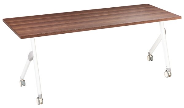 Skladací písací stôl tmavohnedá MFC stolová doska biely kovový rám 160 x 60 cm prenosný stolík s kolieskami moderná kancelária