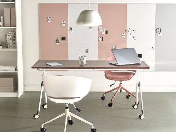 Skladací písací stôl tmavohnedá MFC stolová doska biely kovový rám 160 x 60 cm prenosný stolík s kolieskami moderná kancelária