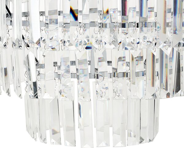 Luster strieborný kovový chrómový povrch závesná lampa sklenený krištáľový glamour štýl obývacia izba