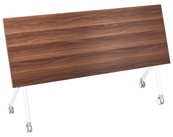 Skladací písací stôl tmavohnedá MFC stolová doska biely kovový rám 160 x 60 cm prenosný stolík s kolieskami moderná kancelária