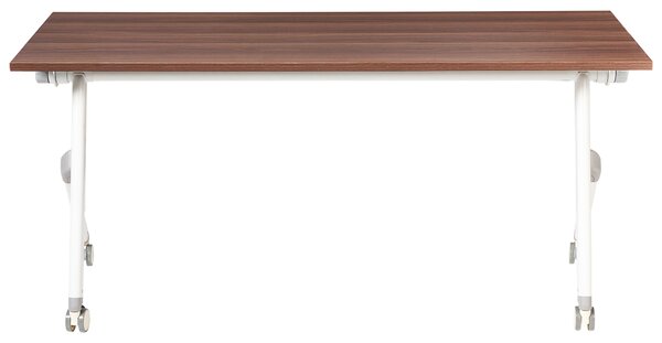 Skladací písací stôl tmavohnedá MFC stolová doska biely kovový rám 160 x 60 cm prenosný stolík s kolieskami moderná kancelária