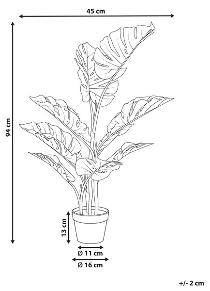 Umelá monstera zelená a čierna syntetický materiál 94 cm dekoratívne príslušenstvo