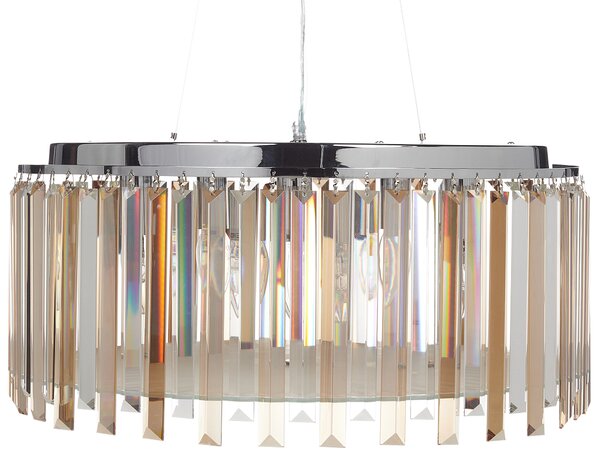 Luster strieborný železný chrómovaný povrch so sklenenými kryštálmi závesná lampa glamour štýl obývacia izba jedáleň