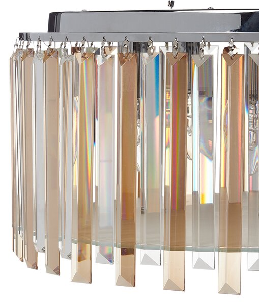 Luster strieborný železný chrómovaný povrch so sklenenými kryštálmi závesná lampa glamour štýl obývacia izba jedáleň