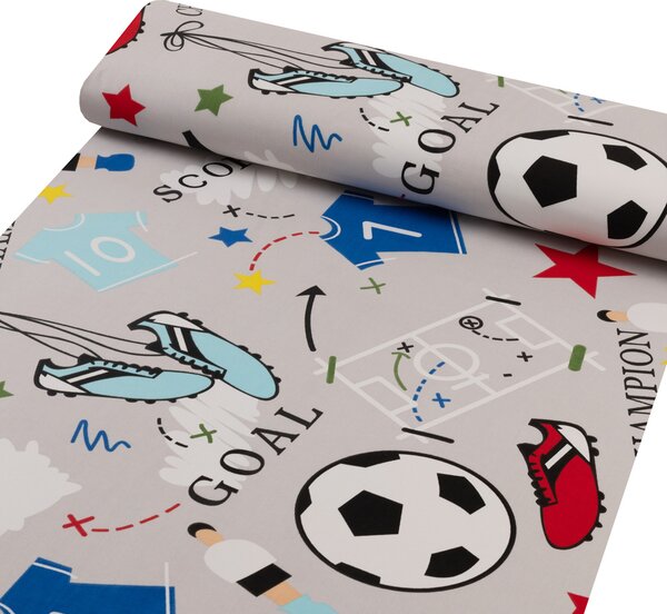 Biante Detské bavlnené posteľné obliečky do postieľky Sandra SA-646 Futbal to je hra - na sivom Do postieľky 90x120 a 40x60 cm