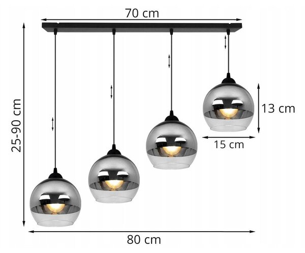 Závesné svietidlo Bergen, 4x chrómové/transparentné sklenené tienidlo (fi 15cm)