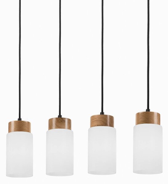 Závesné svietidlo Markus, opálové sklo/dubové drevo, dĺžka 80 cm 4 svetlá., Biela / opálová, Obývacia izba / jedáleň, Sklo, Škandinávsky, Závesné svietidlo