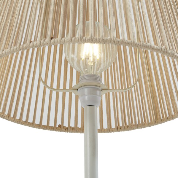 Vonkajšia stojaca lampa biela s béžovým lanovým tienidlom IP44 - Virginia Jayla