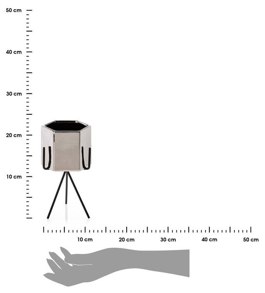 KERAMICKÝ KVETINÁČ SO STOJANOM SASHI 20X9,5 CM STRIEBORNÁ
