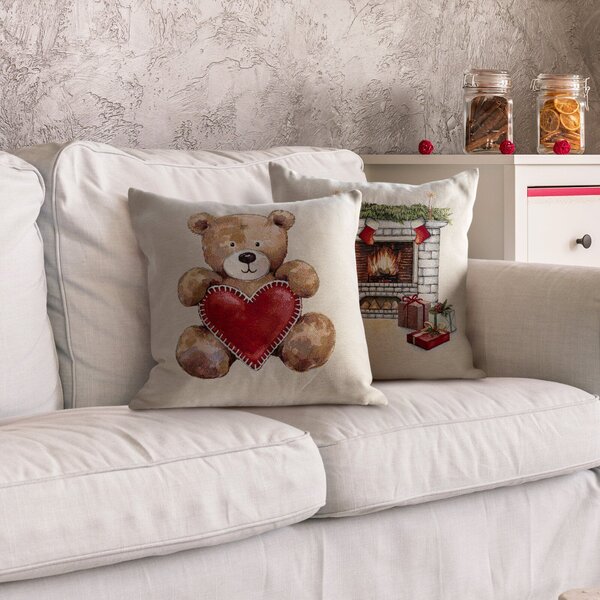 VIANOČNÁ GOBELÍNOVÁ DEKORAČNÁ OBLIEČKA NA VANKÚŠ TEDDY 45X45 CM VZOROVANÁ