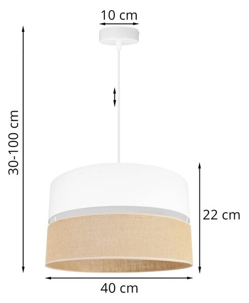 Závesné svietidlo Juta, 1x jutové/biele textilné tienidlo, (fi 40cm), w