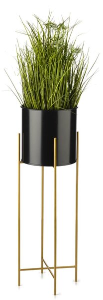KOVOVÝ KVETINÁČ SO STOJANOM GLAMOUR 75X24 CM ČIERNA/ZLATÁ