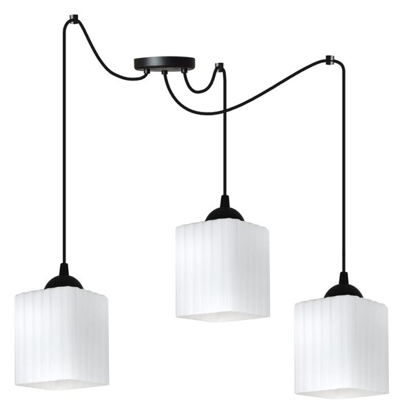 Závesné svietidlo Riffle Square Spider, 3x biele sklenené tienidlo, b