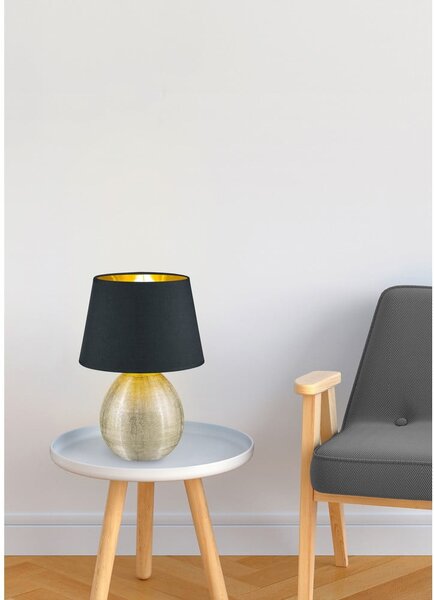Čierna stolová lampa z keramiky a tkaniny Reality Luxor, výška 35 cm