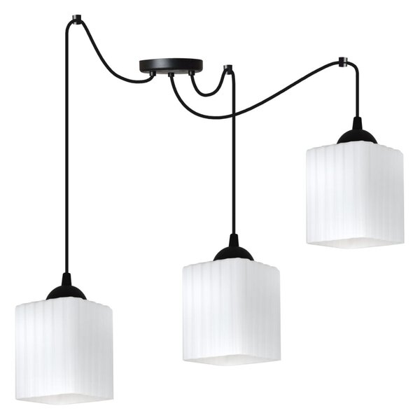 Závesné svietidlo Riffle Square Spider, 3x biele sklenené tienidlo, b