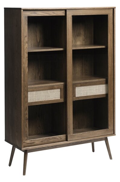 Tmavohnedá vitrína v dekore duba s posuvnými dverami 110x160 cm Barrali – Unique Furniture