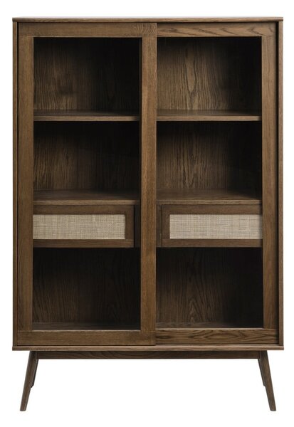 Tmavohnedá vitrína v dekore duba s posuvnými dverami 110x160 cm Barrali – Unique Furniture