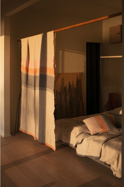 Ľanová obliečka na vankúš Ruoste 45x45, ľan-oranžová-sivá