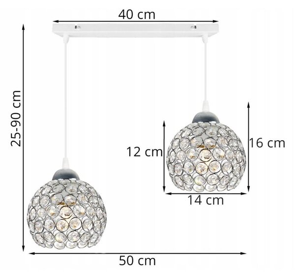 Závesné svietidlo Crystal, 2x strieborné krištáľové tienidlo, (chrómové uchytenie), w