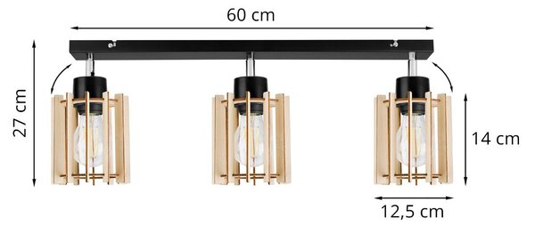 Bodové svietidlo Timber 7, 3x drevené tienidlo