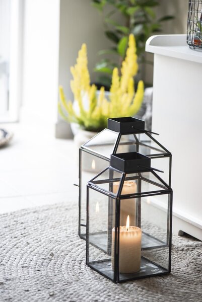 Sklenený lampáš Norr Black 30,5 cm