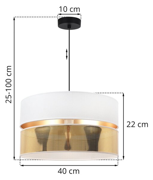 Závesné svietidlo Asti2, 1x PVC/biele textilné tienidlo, (fi 40cm), g, b