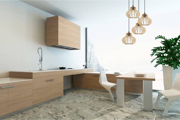 Závesné svietidlo Timber 3, 4x drevené tienidlo, o