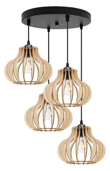 Závesné svietidlo Timber 3, 4x drevené tienidlo, o